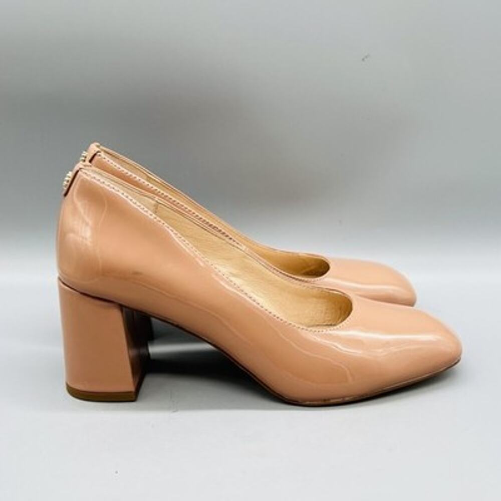 Jack Rogers Shoes Womens 7.5 Beige Patent Leather Block Heel Pumps Round Toe